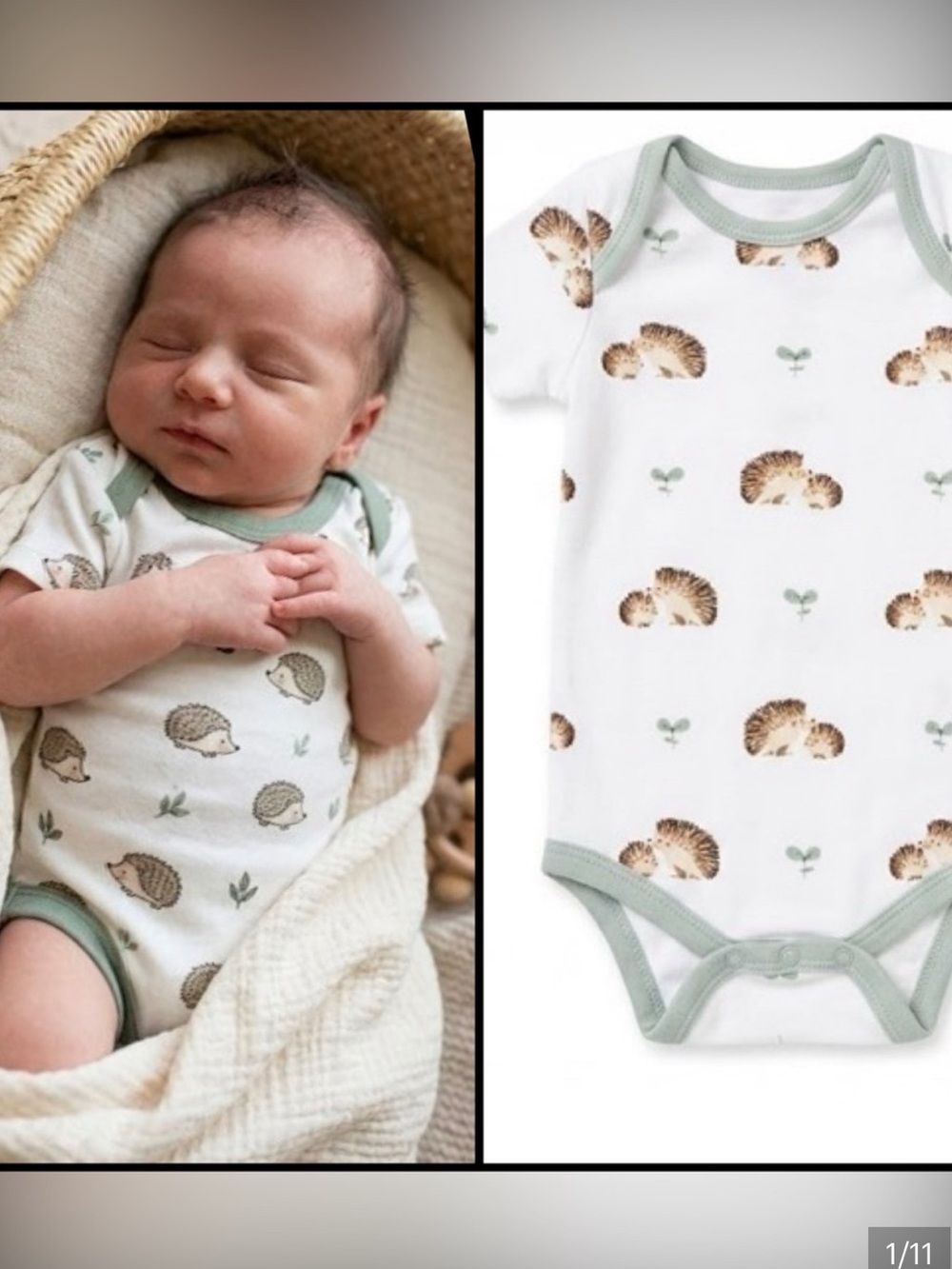 Kyte Baby Bamboo Bodysuit Hedgehog Short Sleeve One Piece Snap size 0-3 months